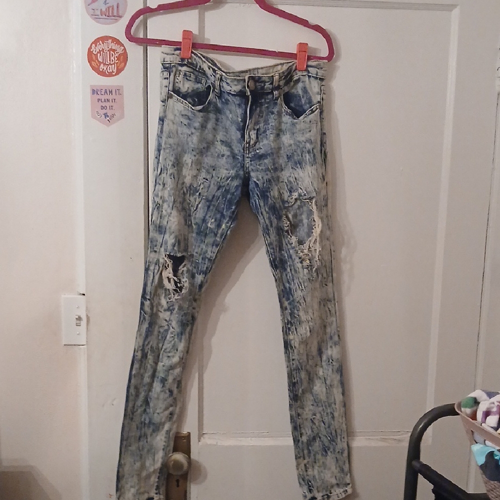 Distressed Blue Acid Wash Jeans